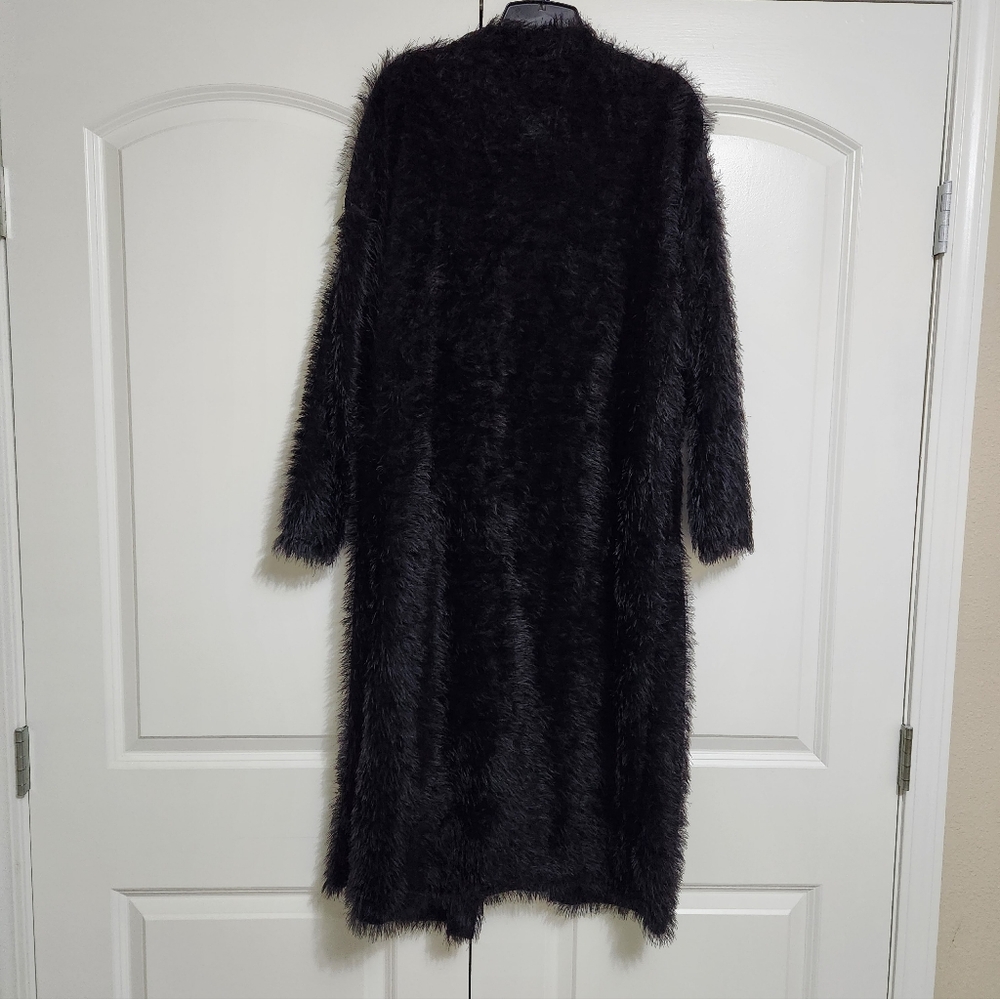 MANGO Faux Fur Black Long Cardigan Size XS - Picture 2 of 5